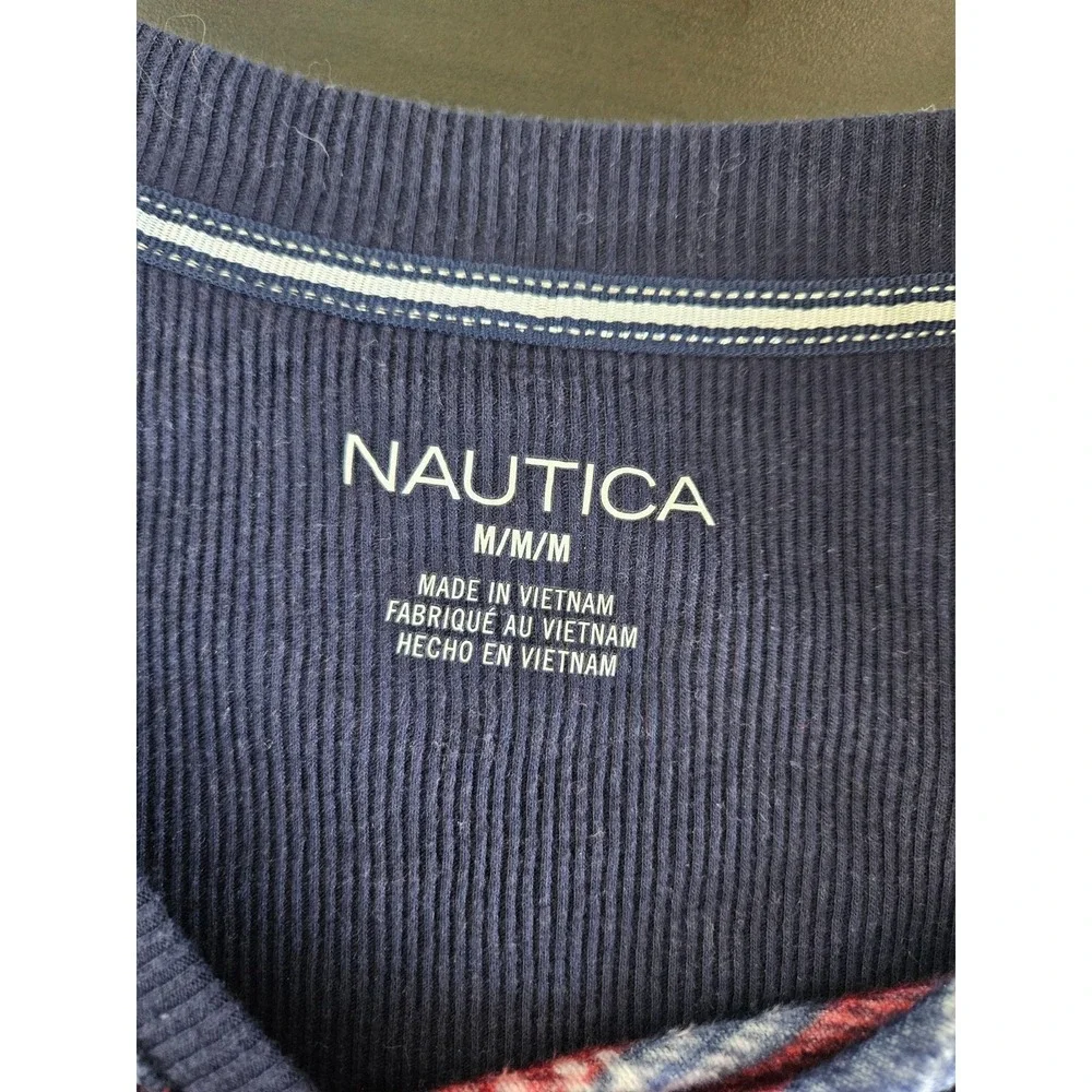 Nautica Pajama Set M Plaid Navy Red Stretch Sleepwear NWT Cozy Holiday‎